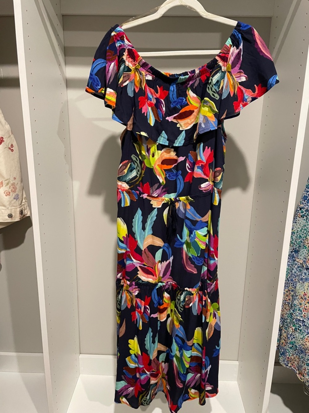 Navy Floral Off-Shoulder Maxi Dress Size M